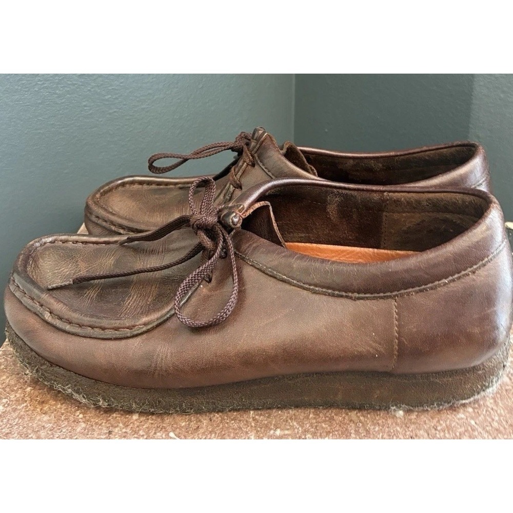 Classic Brown Leather Wallabee Style Shoes Moccasin Toe Lace Up - Size 9.5 - Picture 6 of 7